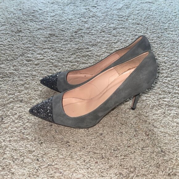 J.Crew Collection Suede Heel w/Silver Glitter Toe Sz Worn Once - Picture 4 of 5